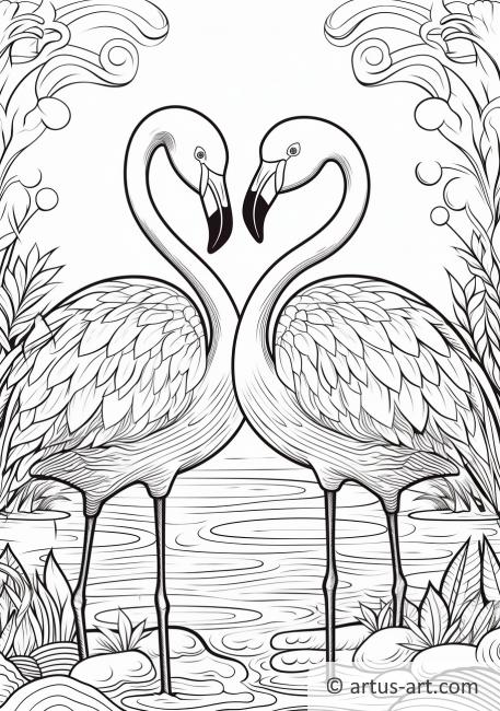 Flamingo in Love Coloring Page